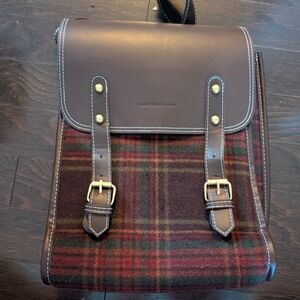 Brown Pleather & Red Plaid Women’s Backpack